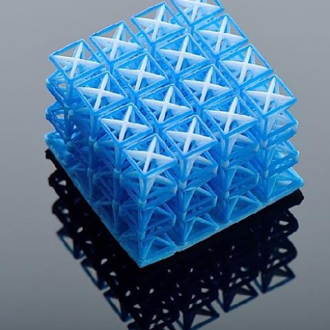 Blue cube with white "X's" connecting layers 