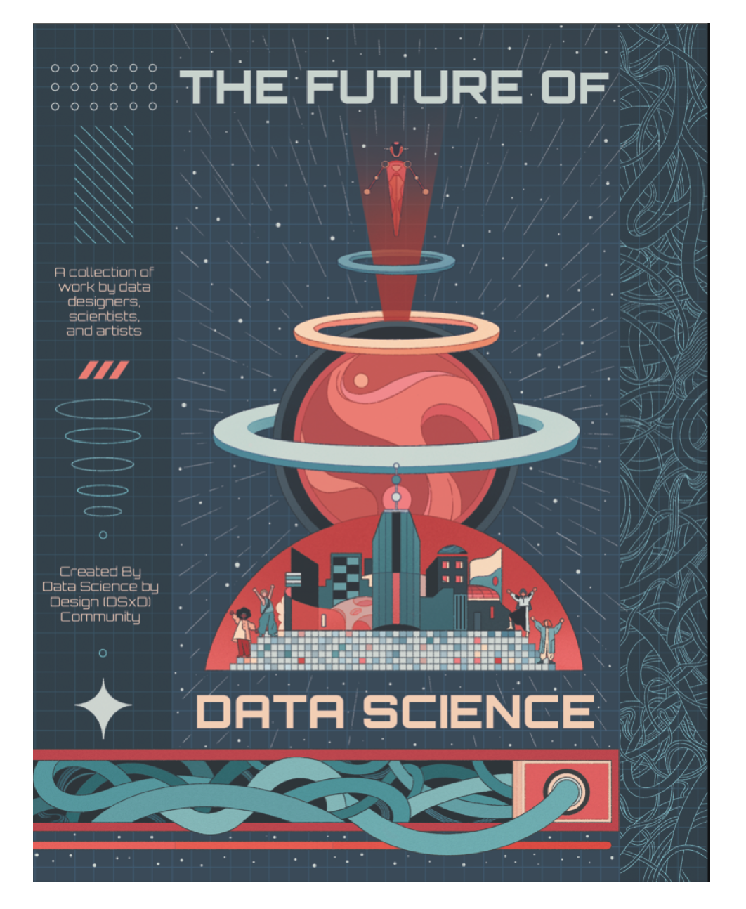 Poster with illustrated city and text "The Future of Data Science"