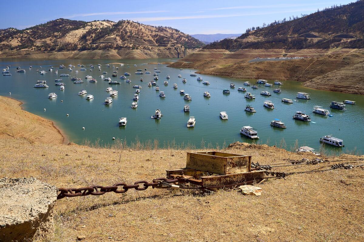Several boats on a lake