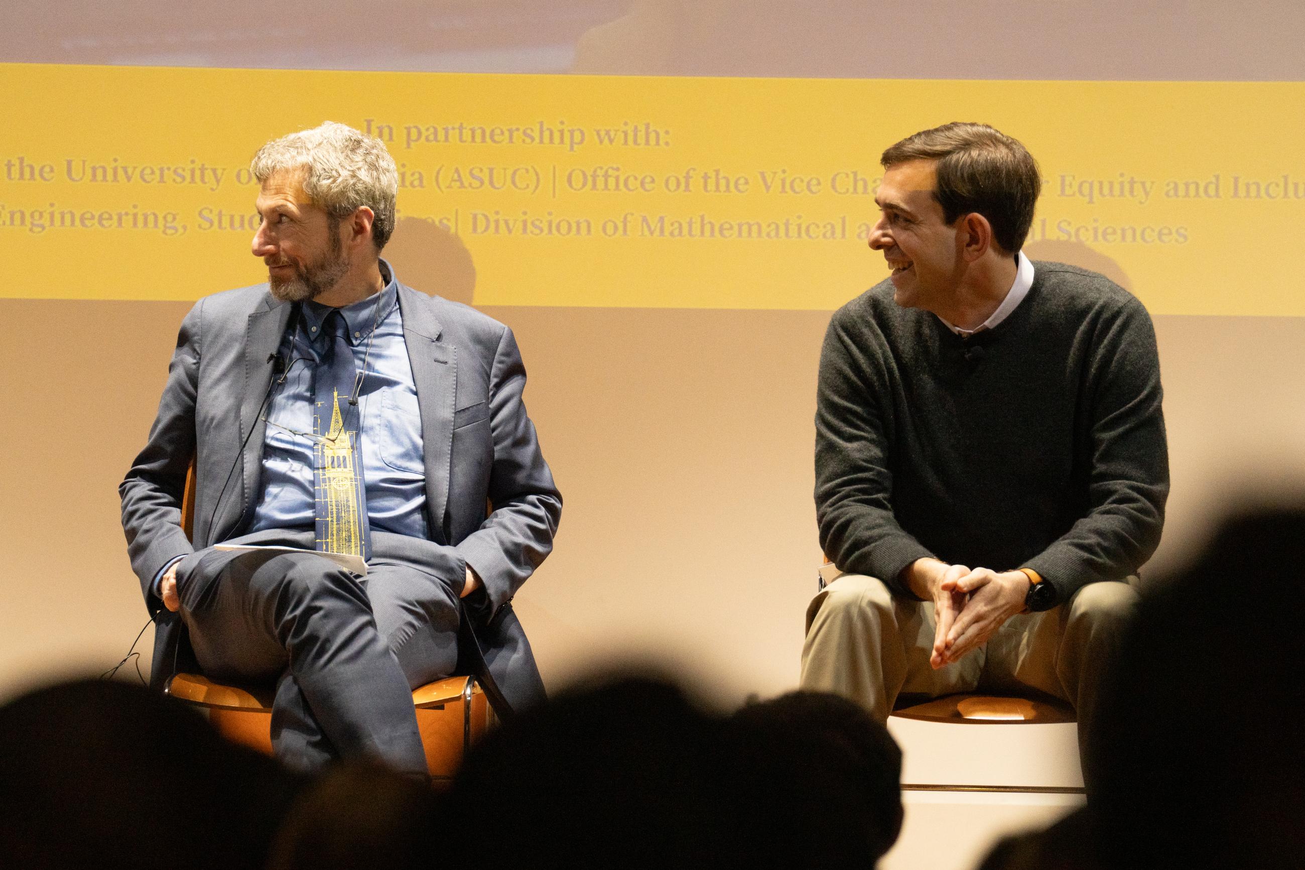 Benjamin Hermalin joins Zachary Bleemer in conversation after the lecture. (Photo/ Catharyn Hayne/ KLC fotos)