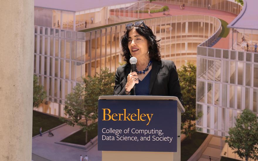 Jennifer Chayes speaks at Gateway "topping out" ceremony.