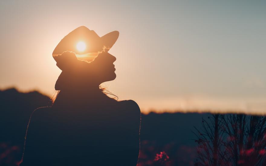 Silhouette of young adult businesswoman