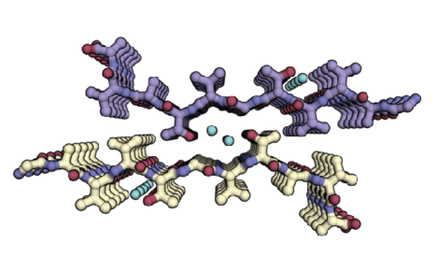 Rendered graphic of purple and yellow 3D nanocrystals