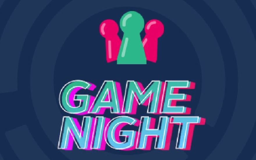 Graphic of text "Game Night" and three icons at top 